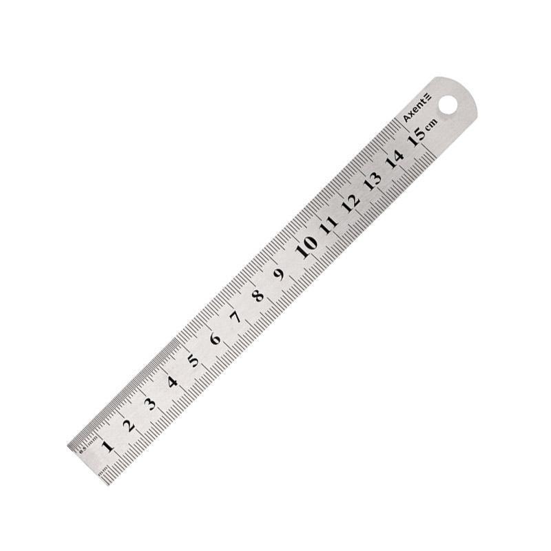 Сталева лінійка AXENT/ BUROMAX 15см 7715-A, 2-стороння шкала: см/дюйми (7362)